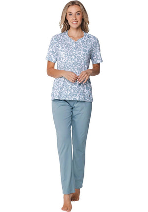Pastunette Floral Short Sleeve Pyjama Set, Blue