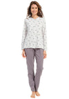 Pastunette Floral Stripe Long Sleeve Pyjama Set, Light Grey