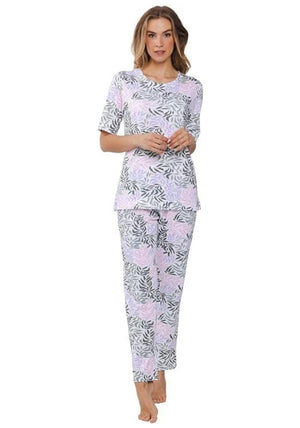 Pastunette Summer Leaf Short Sleeve Pyjama Set, Pink