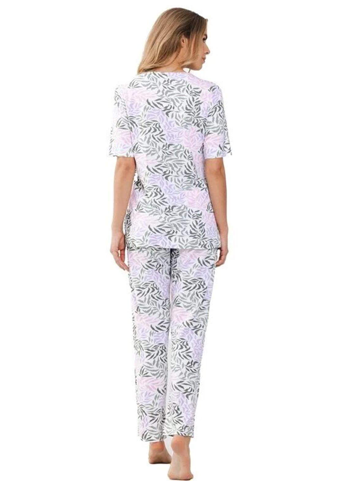 Pastunette Summer Leaf Short Sleeve Pyjama Set, Pink