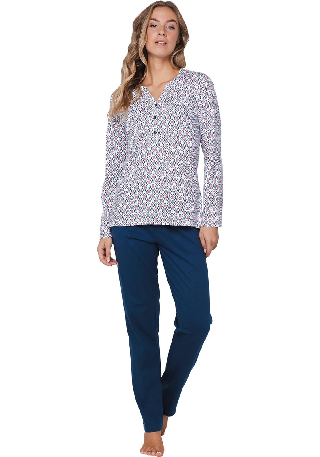 Pastunette Floral Long Sleeve Pyjama Set, Blue