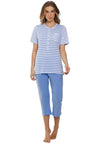 Pastunette Stripe Capri Pyjama Set, Blue