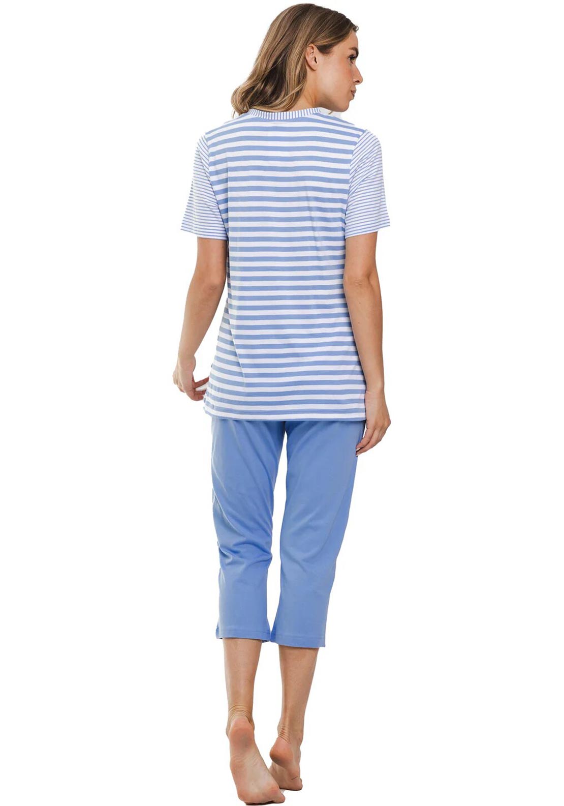 Pastunette Stripe Capri Pyjama Set, Blue