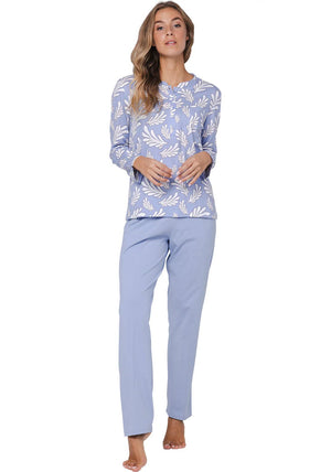 Pastunette Leaf Long Sleeve Pyjama Set, Blue