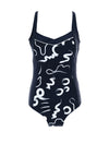 Pastunette Beach Line Print Prothesis V-Neck Swimsuit, Navy