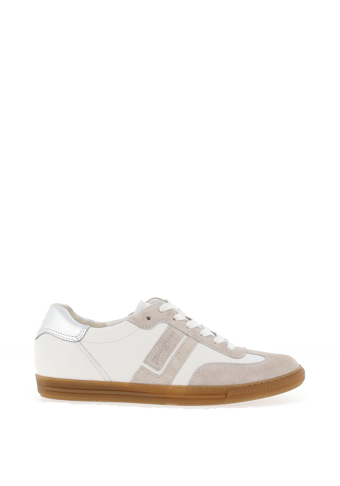 Paul Green Leather Lace Up Trainers, White and Grey