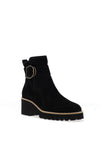 Paul Green Suede Leather Buckle Wedge Boots, Black