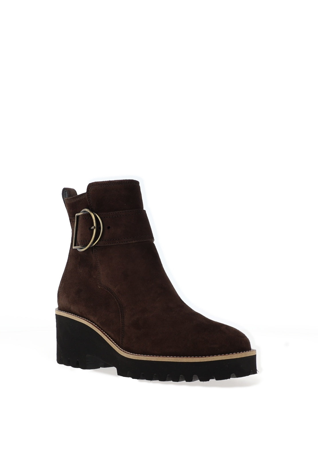 Paul Green Leather Buckle Wedge Boots, Brown