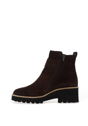 Paul Green Leather Buckle Wedge Boots, Brown