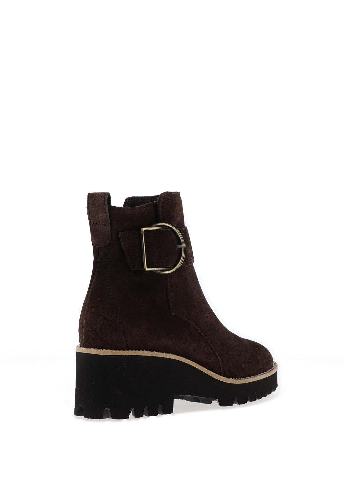 Paul Green Leather Buckle Wedge Boots, Brown