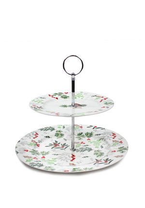 Peggy Wilkins Winter Hedgerow Two Tier Cake Stand, White