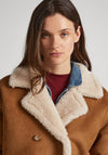Pepe Jeans Rose Fleece Lined Suedette Coat, Tobacco