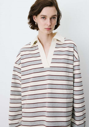 Grace & Mila Aron Striped with Collar Top, Blue Multi