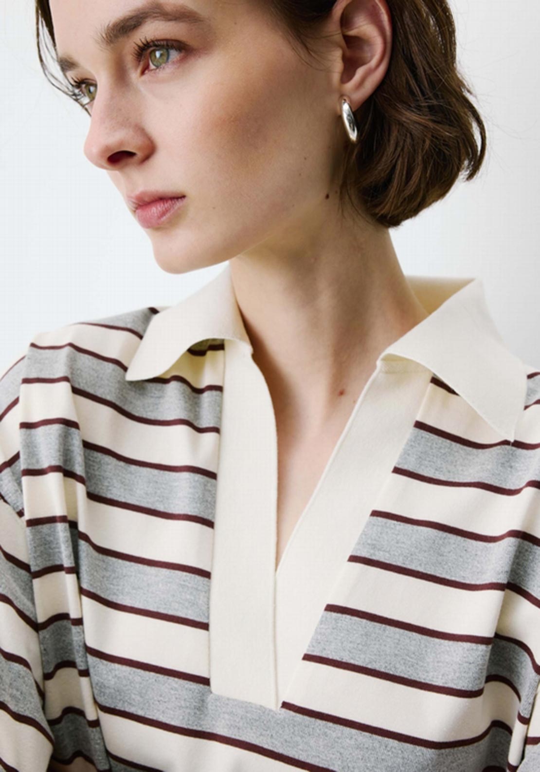 Grace & Mila Aron Striped with Collar Top, Blue Multi