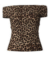 Pieces Georgina Leopard Off Shoulder Top, Brown