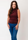 Pieces Madison Draped High Neck Top, Wine