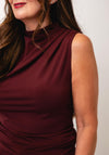 Pieces Madison Draped High Neck Top, Wine