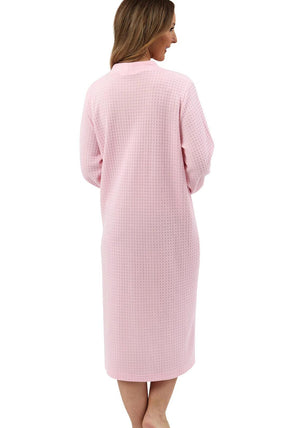 Marlon Waffle Long Sleeve Zip Dressing Gown, Pink