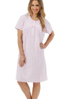 Marlon Stripe Seersucker Short Sleeve Nightdress, Pink