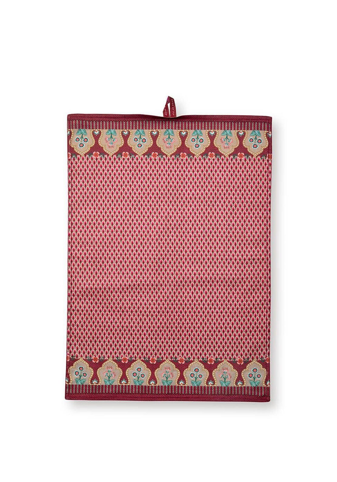 Pip Studio Flower Festival Scallop Tea Towel, Dark Pink