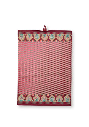 Pip Studio Flower Festival Scallop Tea Towel, Dark Pink