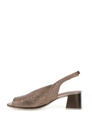 Pitillos Sling Back Perforated Floral Mid Heeled Shoes, Bronze