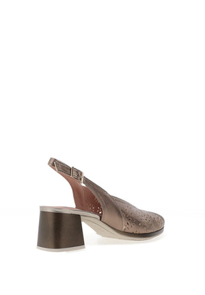 Pitillos Sling Back Perforated Floral Mid Heeled Shoes, Bronze