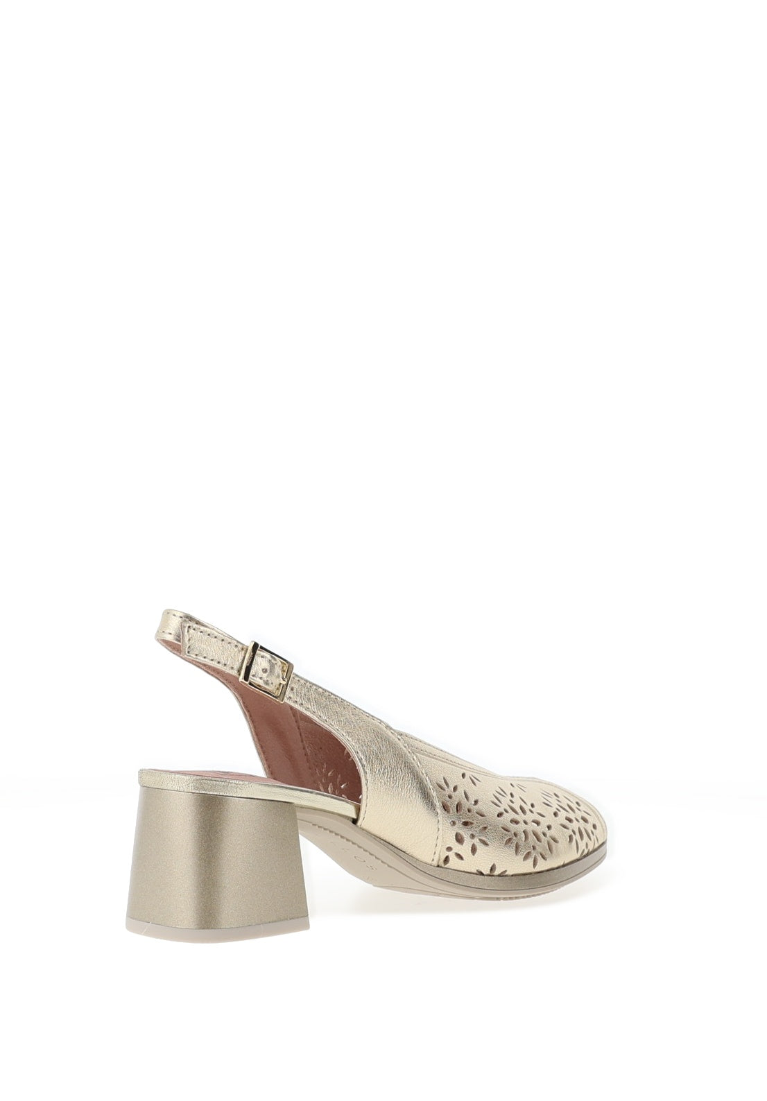 Pitillos Sling Back Perforated Floral Mid Heeled Shoes, Gold