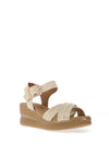 Pitillos Criss Cross Mid Wedge Sandals, Beige & Gold