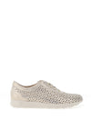 Pitillos Shimmering Perforated Floral Print Trainers, Gold