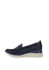 Pitillos Leather Perforated Low Wedge Loafers, Navy