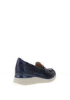 Pitillos Leather Perforated Low Wedge Loafers, Navy