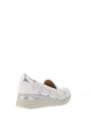 Pitillos Leather Perforated Shimmer Low Wedge Loafers, White