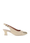 Pitillos Sling Back Low Heeled Shoes, Beige & Gold