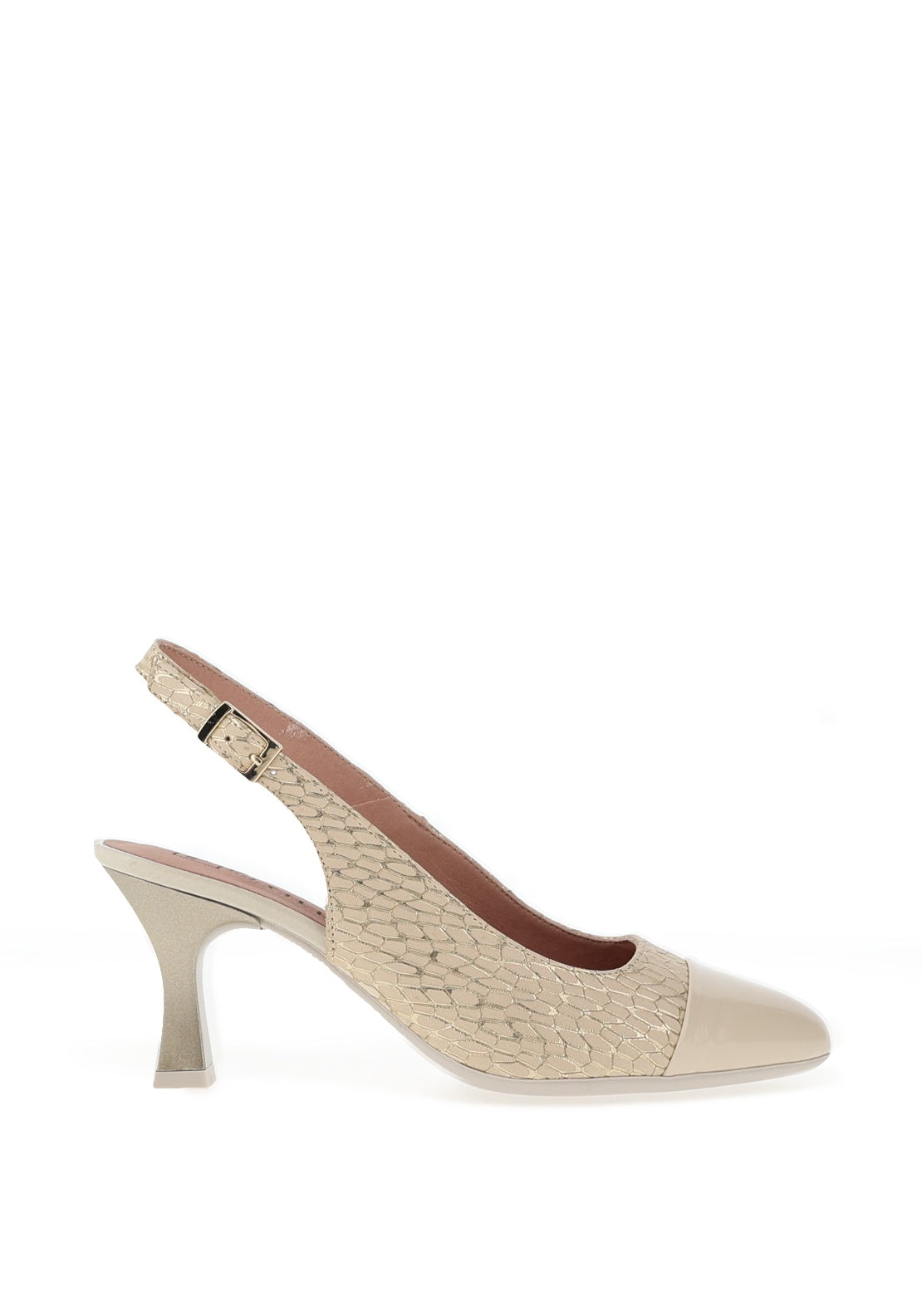 Pitillos Sling Back Reptile Print Mid Heeled Shoes, Cream