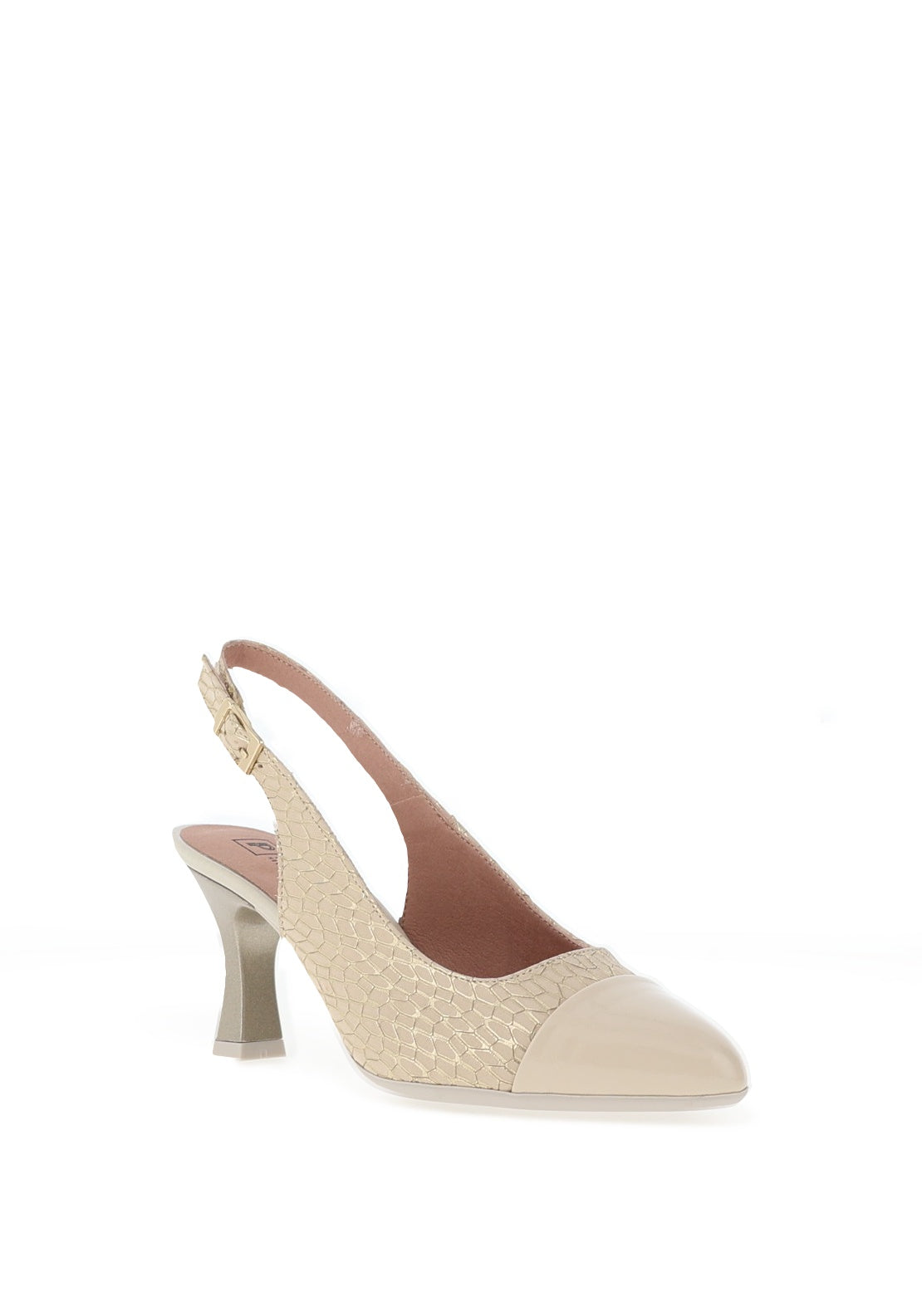 Pitillos Sling Back Reptile Print Mid Heeled Shoes, Cream