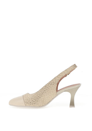 Pitillos Sling Back Reptile Print Mid Heeled Shoes, Cream