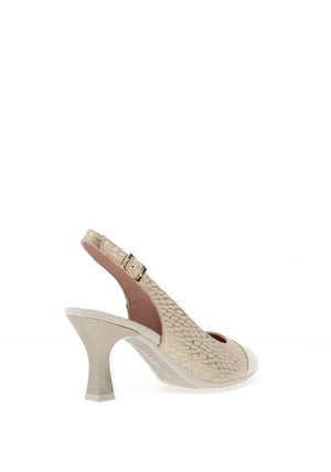 Pitillos Sling Back Reptile Print Mid Heeled Shoes, Cream