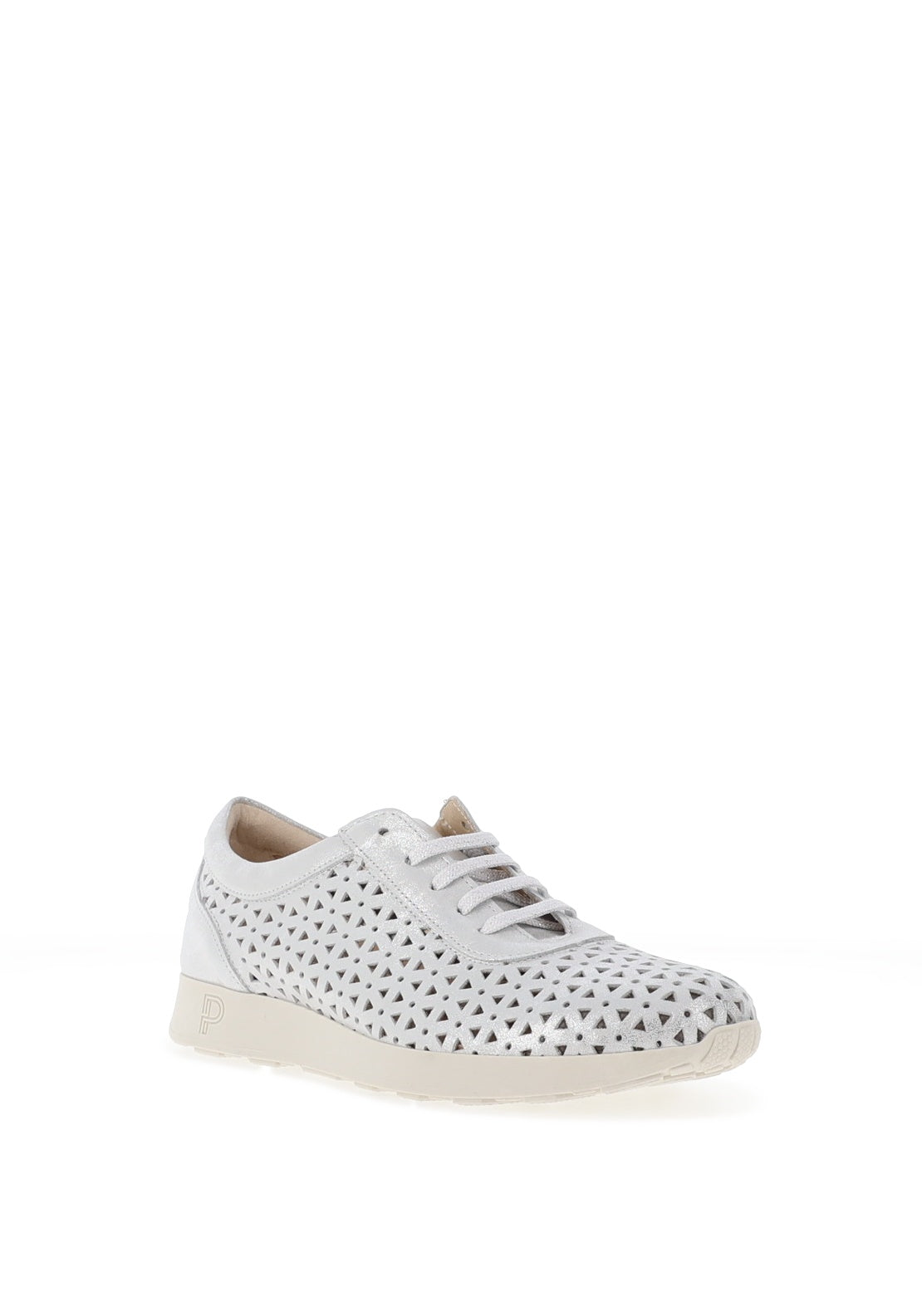 Pitillos Shimmering Perforated Floral Print Trainers, Silver
