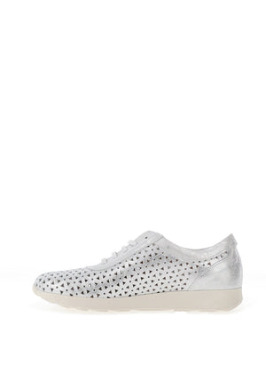 Pitillos Shimmering Perforated Floral Print Trainers, Silver