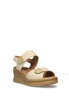 Pitillos Pebbled Leather Velcro Strap Wedge Sandals, Cream Beige