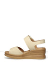 Pitillos Pebbled Leather Velcro Strap Wedge Sandals, Cream Beige