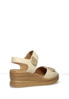 Pitillos Pebbled Leather Velcro Strap Wedge Sandals, Cream Beige