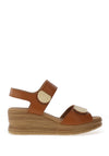 Pitillos Pebbled Leather Velcro Strap Wedge Sandals, Tan