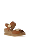 Pitillos Pebbled Leather Velcro Strap Wedge Sandals, Tan