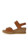 Pitillos Pebbled Leather Velcro Strap Wedge Sandals, Tan