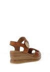 Pitillos Pebbled Leather Velcro Strap Wedge Sandals, Tan
