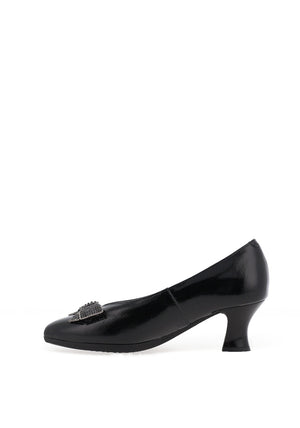 Pitillos Leather Embellished Bow Heeled Shoes, Black