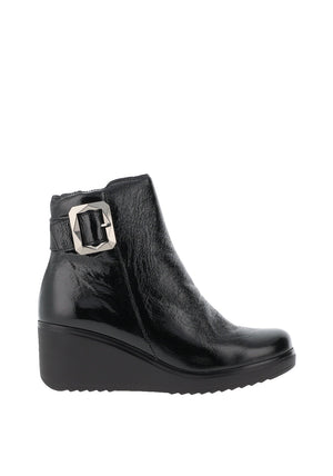 Pitillos Patent Buckled Ankle Boots, Black