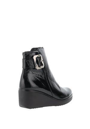 Pitillos Patent Buckled Ankle Boots, Black